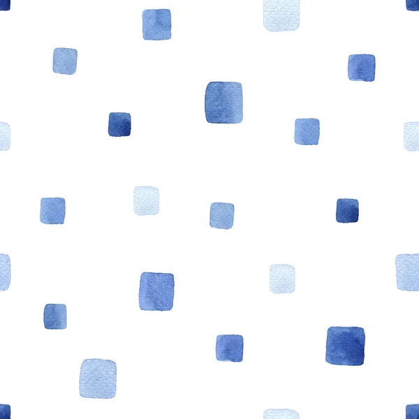 Blue Watercolor Seamless Pattern Squares Abstract Grid Modern Background Illustration — Stock Photo, Image