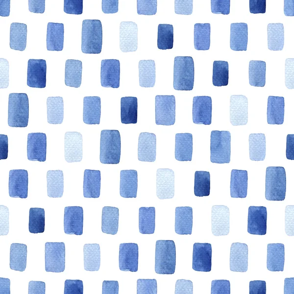 Patrón Sin Costura Acuarela Azul Con Rectángulos Rejilla Abstracta Fondo — Foto de Stock