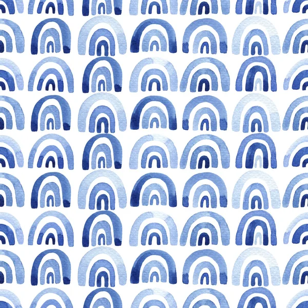 Синій Акварельний Безшовний Візерунок Арками Анотація Морських Хвиль Сучасний Фон — стокове фото