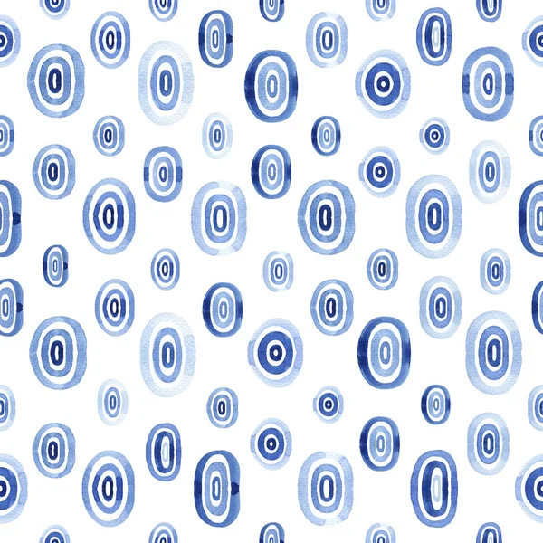 Blauwe Aquarel Naadloze Patroon Met Ellipsen Abstract Drops Moderne Achtergrond — Stockfoto