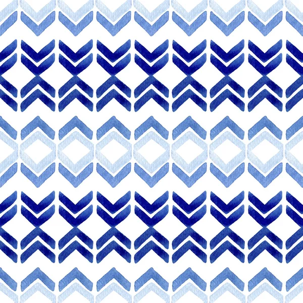 Watercolor Seamless Pattern Blue Rhombus Arrows Abstract Modern Background Illustration — Stock Photo, Image