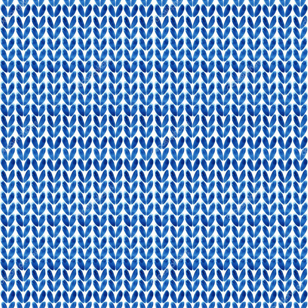 Watercolor seamless knitted blue pattern. Abstract modern background, illustration. Template for textile, wallpaper, wrapping paper, etc.