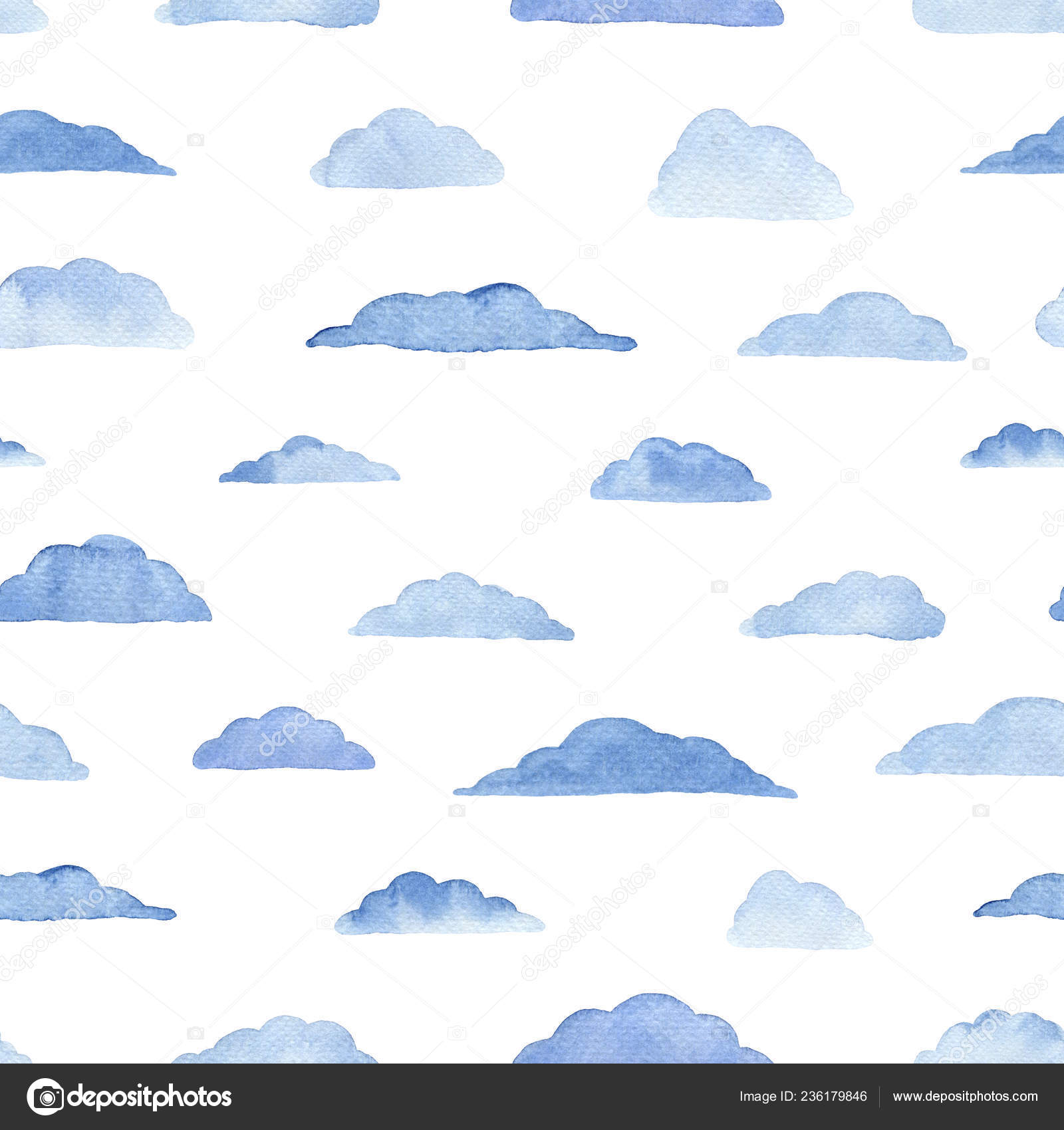 Aquarell Nahtloses Muster Mit Wolken Auf Weissem Hintergrund Wetterillustration Abstrakter Stockfoto C Viktory S 236179846