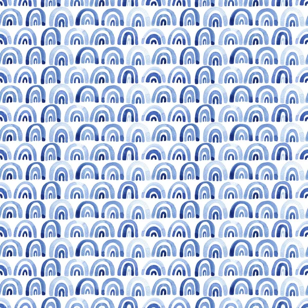 Blauwe Aquarel Naadloze Patroon Met Bogen Abstract Golven Van Zee — Stockfoto