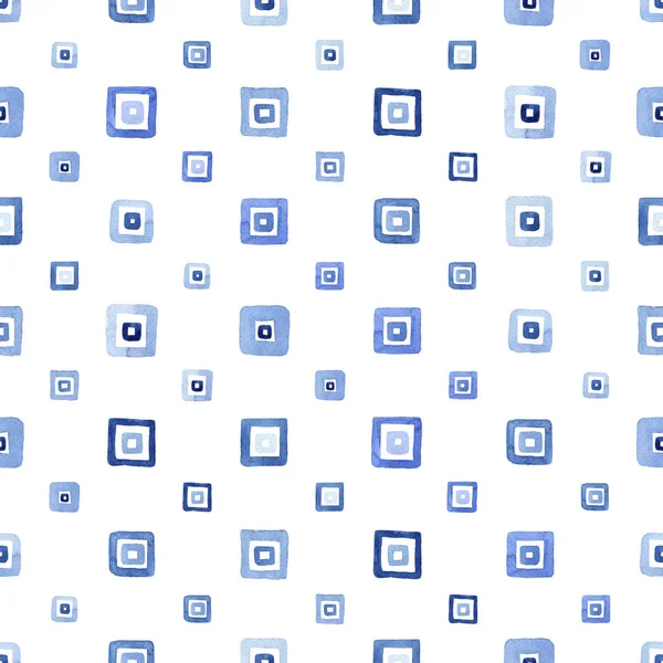 Blauwe Aquarel Naadloze Patroon Met Vierkantjes Abstract Raster Moderne Achtergrond — Stockfoto
