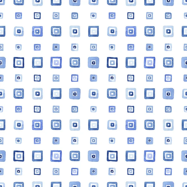 Blue Watercolor Seamless Pattern Squares Abstract Grid Modern Background Illustration — Stock Photo, Image