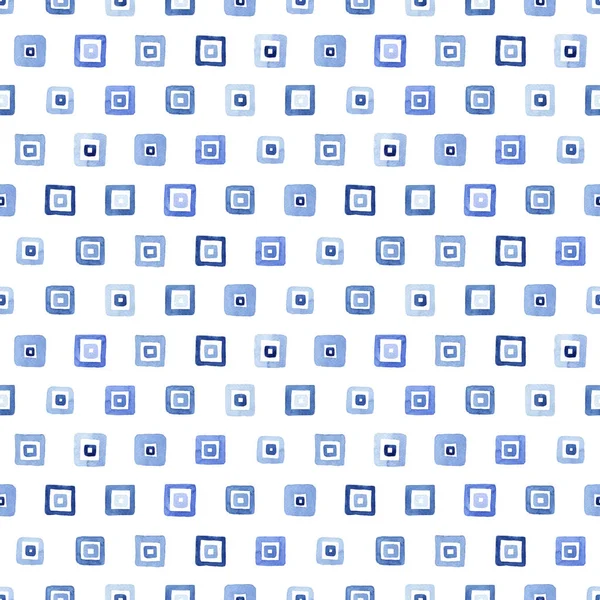 Μπλε Ακουαρέλας Χωρίς Ραφή Πρότυπο Τετράγωνα Σύγχρονη Αφηρημένη Πλέγμα Φόντο — Φωτογραφία Αρχείου