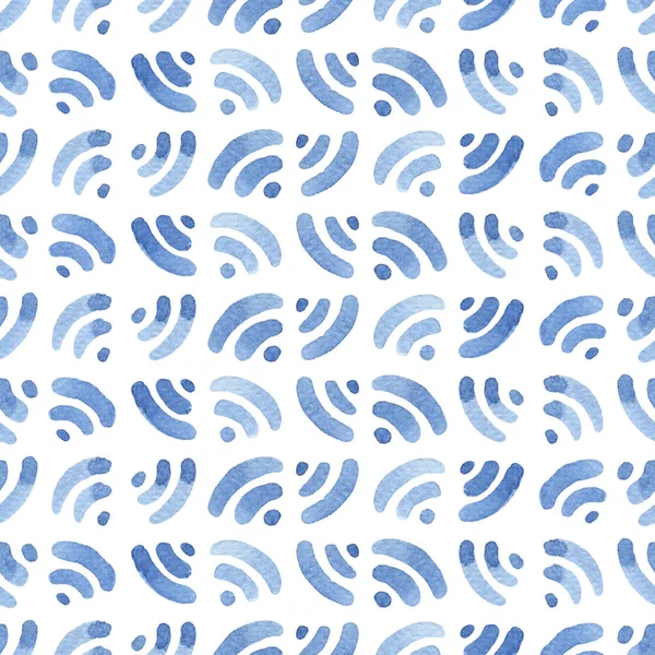 Patrón Sin Costuras Acuarela Azul Con Arcos Iconos Abstractos Wifi — Foto de Stock