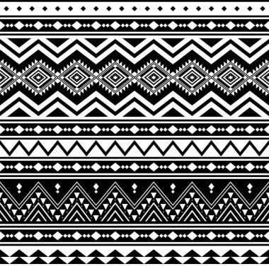 Kabile çizgili seamless modeli. Aztek geometrik siyah-beyaz arka plan. Kumaş tasarımında giyim ve aksesuvarlar için kullanılabilir; dekoratif kağıt, ambalaj, web tasarım, vb. Vektör çizim