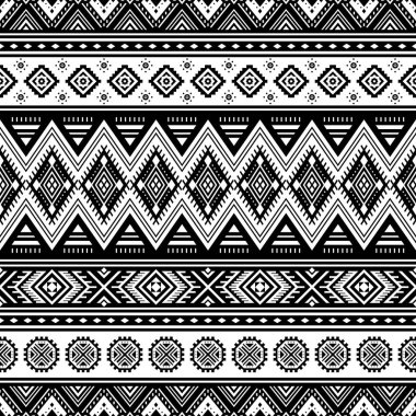 Kabile çizgili seamless modeli. Aztek geometrik siyah-beyaz arka plan. Kumaş tasarımında giyim ve aksesuvarlar için kullanılabilir; dekoratif kağıt, ambalaj, web tasarım, vb. Vektör çizim