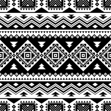 Kabile çizgili seamless modeli. Aztek geometrik siyah-beyaz arka plan. Kumaş tasarımında giyim ve aksesuvarlar için kullanılabilir; dekoratif kağıt, ambalaj, web tasarım, vb. Vektör çizim