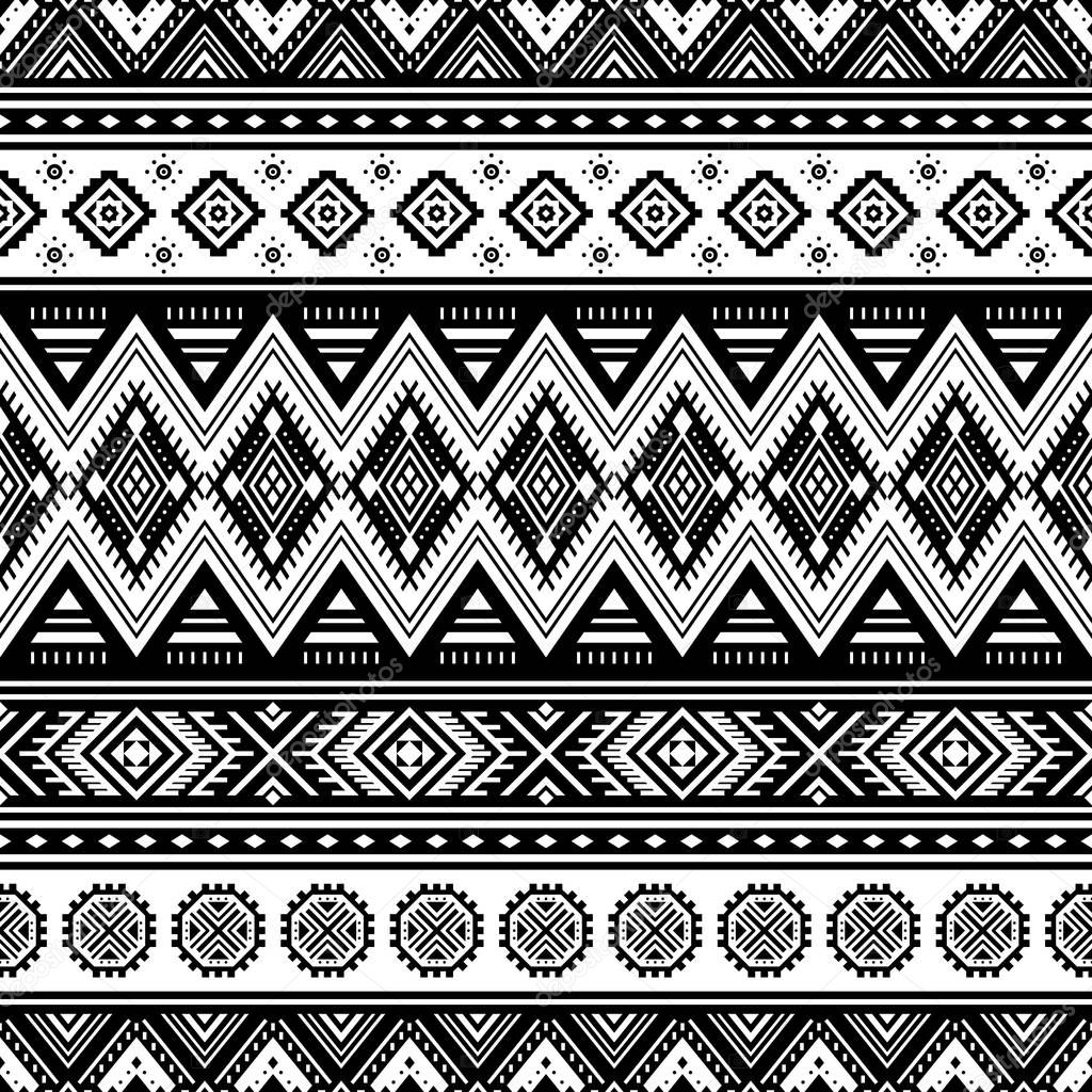 Tribal striped seamless pattern. Aztec geometric black-white background. Can be used in fabric design for clothes, accessories; decorative paper, wrapping, web design, etc. Vector illustration