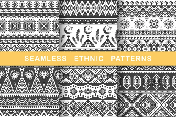 Ethnic seamless patterns. — Stock Vector