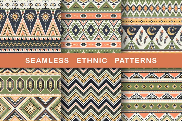 Ethnic seamless patterns. — Stock Vector