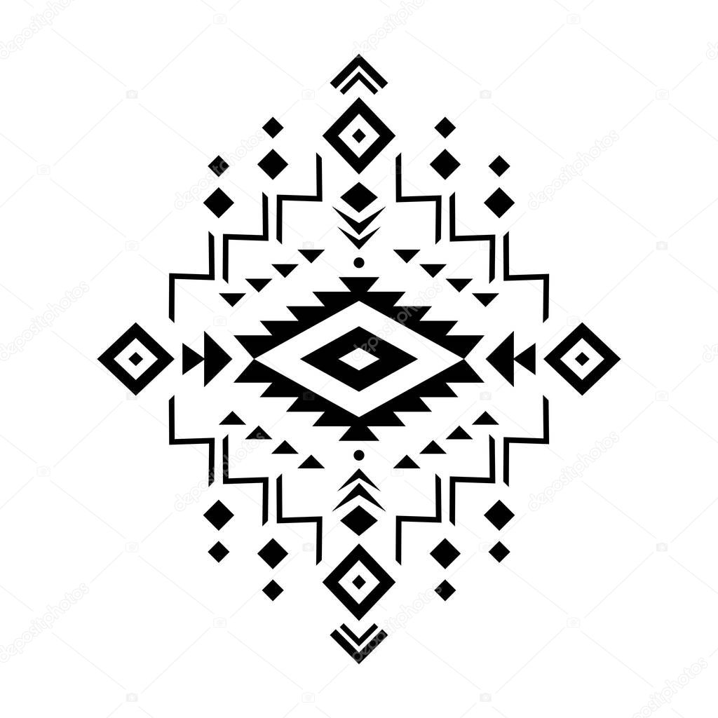 Aztec vector element, ethnic ornament. Tribal design, geometric symbol for border, frame, tattoo, logo, card, decorative paper. Navajo motif, isolated on white background.