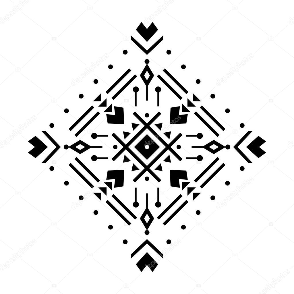 Aztec vector element, ethnic ornament. Tribal design, geometric symbol for border, frame, tattoo, logo, card, decorative paper. Navajo motif, isolated on white background.