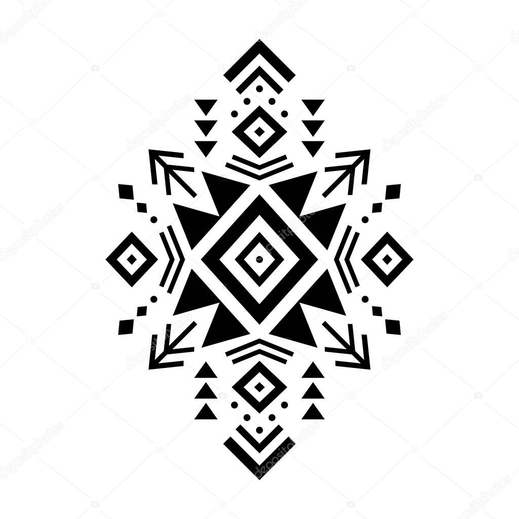 Aztec vector element, ethnic ornament. Tribal design, geometric symbol for border, frame, tattoo, logo, card, decorative paper. Navajo motif, isolated on white background.
