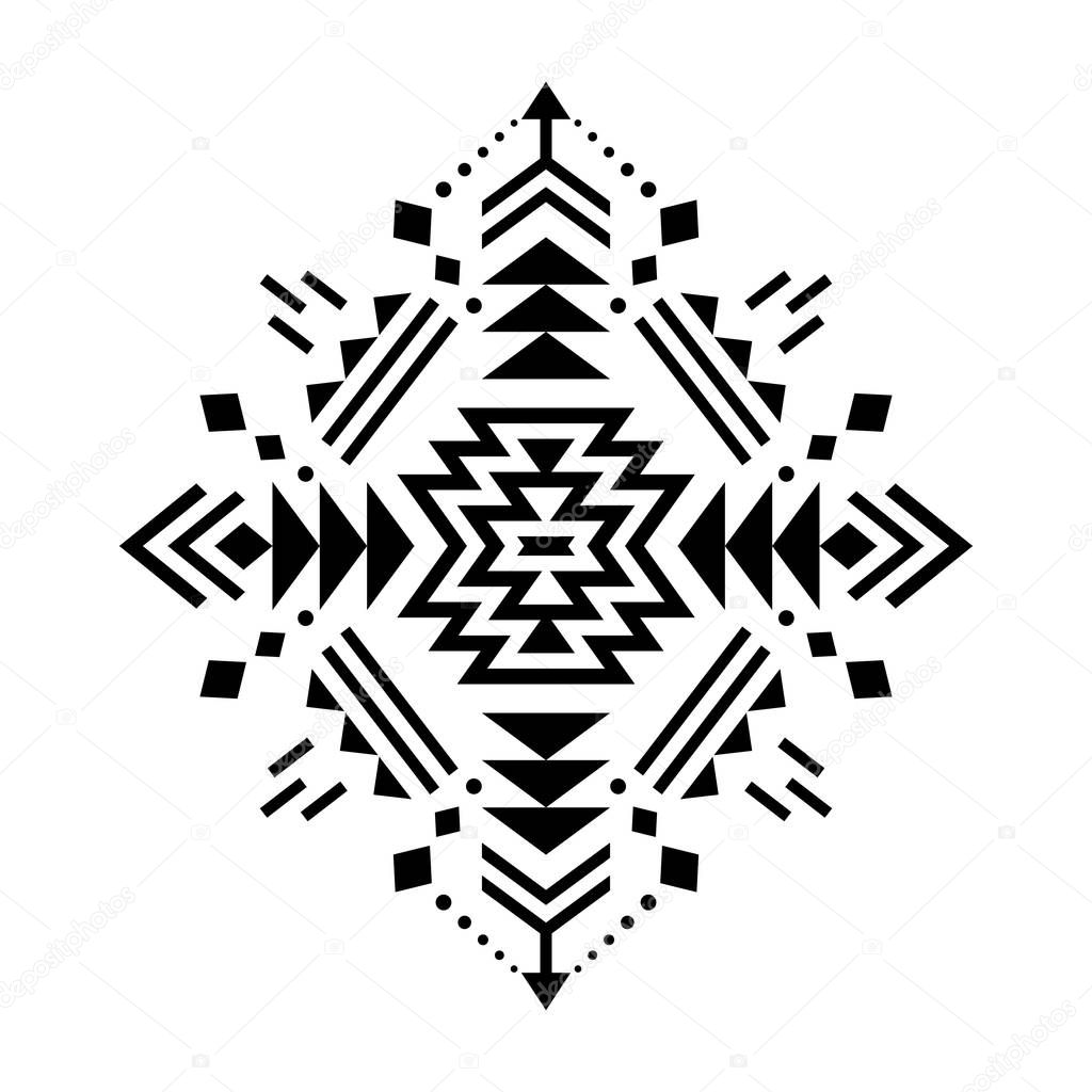 Aztec vector element, ethnic ornament. Tribal design, geometric symbol for border, frame, tattoo, logo, card, decorative paper. Navajo motif, isolated on white background.