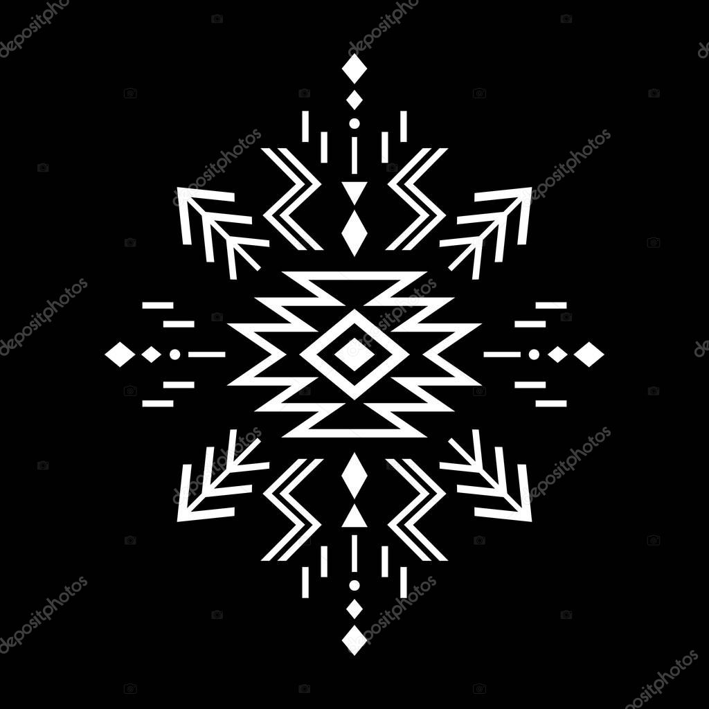 Aztec vector element, ethnic ornament. Tribal design, geometric symbol for border, frame, tattoo, logo, card, decorative paper. Navajo motif, isolated on black background.