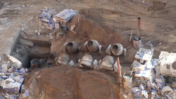 Mélangeurs Béton Rotatifs Pour Gros Travaux Construction Vue Haut — Video