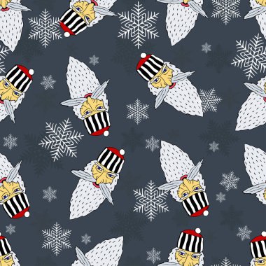 Dikişsiz Noel desen kar taneleri ile Noel Baba hapishane başkanları