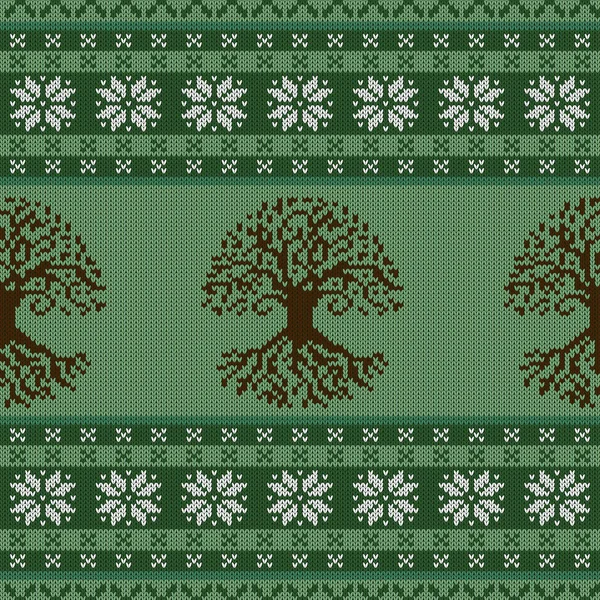Трикотажное Шерстяное Бесшовное Украшение Кельтским Деревом Жизни Снежинками — стоковый вектор