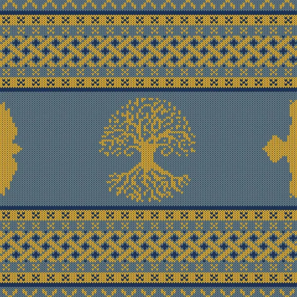 Язані Безшовні Кельтського Національного Орнаменту Світове Дерево Ворон — стоковий вектор