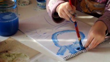 Çocuk elleri mavi güneşi çiziyor