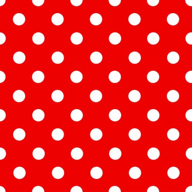 Beyaz benekli kırmızı, dikişsiz desen. Kırmızı arkaplanda beyaz polka nokta deseni