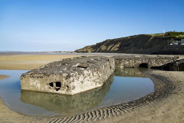 Arromanches Dubna 2015 Pozůstatky Mulberry Harbour Arromanches Normandie Francie — Stock fotografie