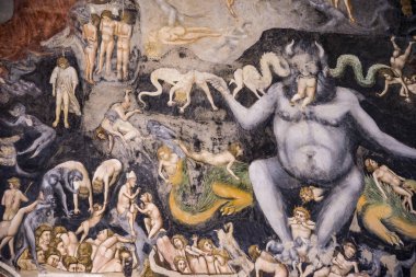 PADUA, İtalya - 2 Temmuz 2017: Scrovegni Şapeli Cappella degli Scrovegni, Arena Şapeli 'nde mermer taklidi. Kilise, Giotto 'nun 1305 yılında tamamladığı bir fresk döngüsü içerir..