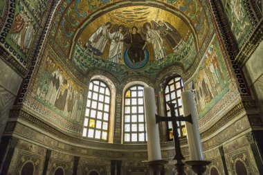 Mozaik içinde ünlü Basilica di San Vitale, erken Christian Bizans en önemli örneklerinden biri Batı Avrupa'da, Ravenna, Emilia-Romagna, İtalya bölgesinin sanat
