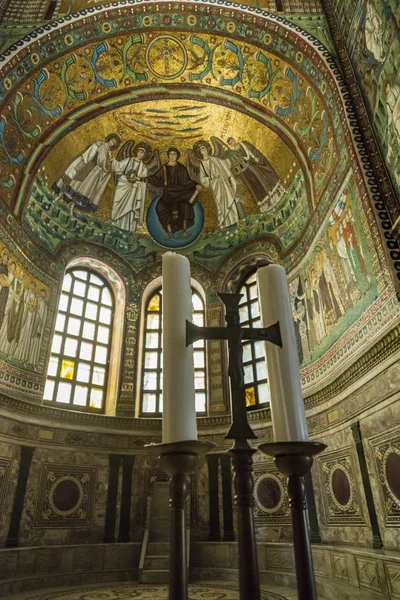 Mozaika Uvnitř Slavné Baziliky San Vitale Jeden Nejvýznamnějších Příkladů Rané — Stock fotografie