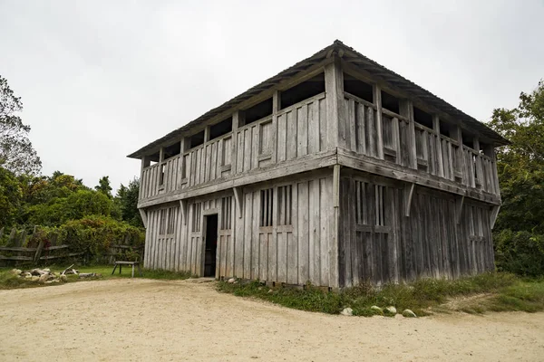 Gamla Byggnader Plimoth Plantage Plymouth Det Var Det Första Pilgrimsettelment — Stockfoto