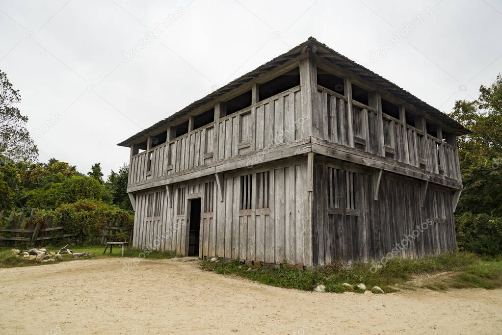 Old buildings in Plimoth plantation at Plymouth, MA. It was the first Pilgrims settelment in nord America.