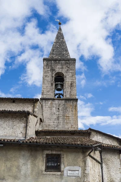Old medieval bell tower in the small Italian village