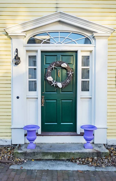 Entrada Uma Casa Residencial Típica Nova Inglaterra Newburyporth Eua — Fotografia de Stock