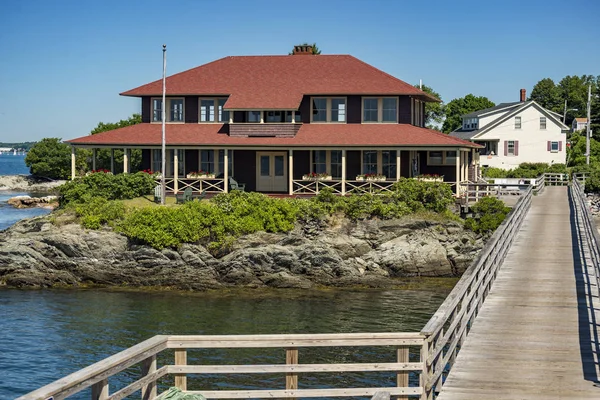 Great Diamond Island Casco Bay Maine Usa Приветственный Дом Скамье — стоковое фото