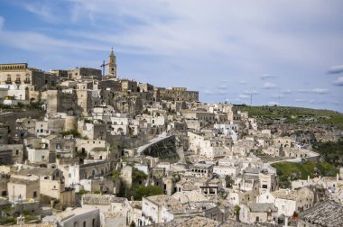 UNESCO tarafından Matera, Basilicata, İtalya'nın panoramik manzaralı