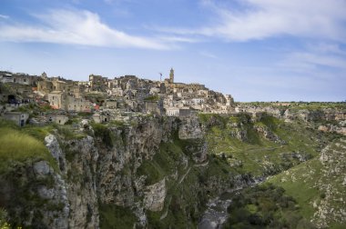 UNESCO tarafından Matera, Basilicata, İtalya'nın panoramik manzaralı