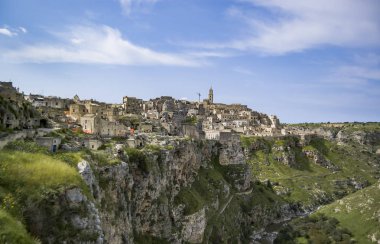 UNESCO tarafından Matera, Basilicata, İtalya'nın panoramik manzaralı