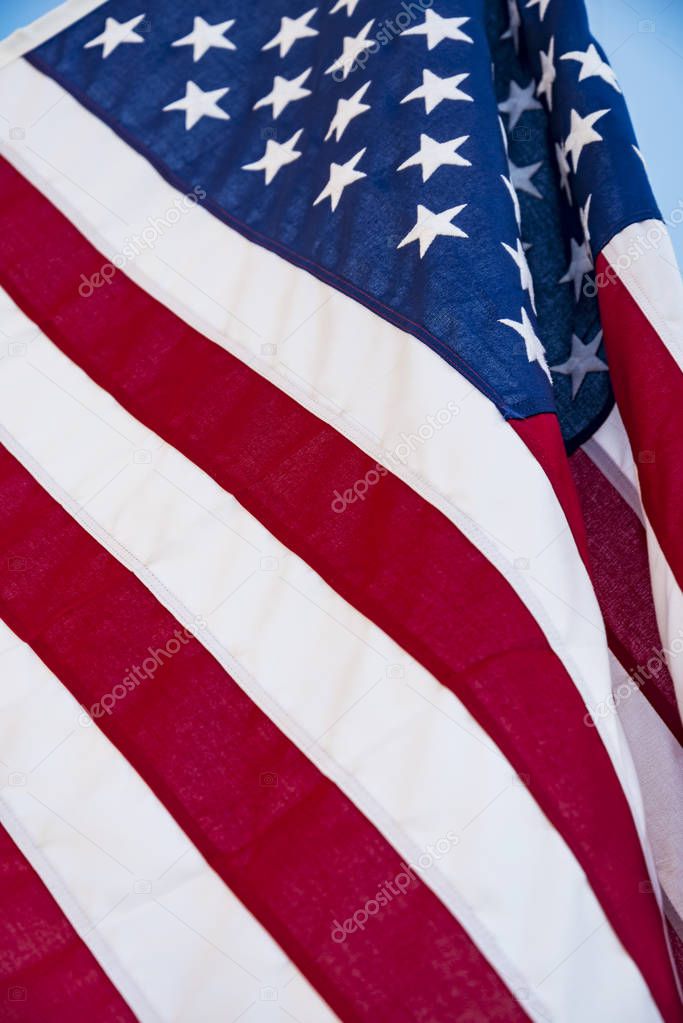 Closeup of ruffled American flag called also Stars and Stripes