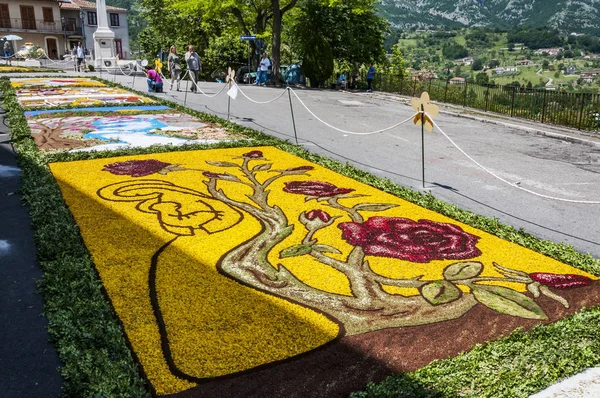 Цветочные украшения в маленькой деревне Кусано Мутри, Италия — стоковое фото
