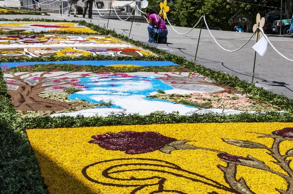 Decoración de flores en el pequeño pueblo de Cusano Mutri, Italia — Foto de Stock