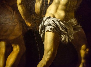 NAPLES, ITALY, 7 Temmuz 2019: Napoli, İtalya 'daki Museo di Capodimonte' de sergilenen Michelangelo Merisi da Caravaggio 'dan orijinal boya
