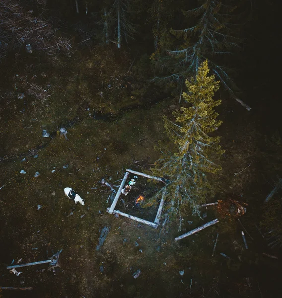 Girl Her Horse Camping Forest — Stock Photo, Image