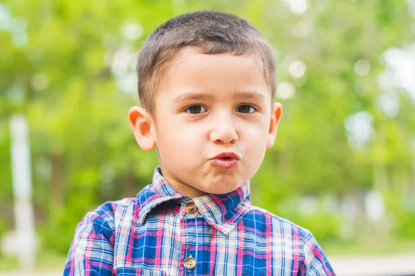 Portrait Brown Eyed Cute Boy Outdoors — Stock Photo, Image