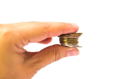 sikke izole bir arka plan üzerinde küçük bir deste ile el