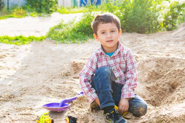 Boy Years Old Playing Sand — Stock Photo, Image