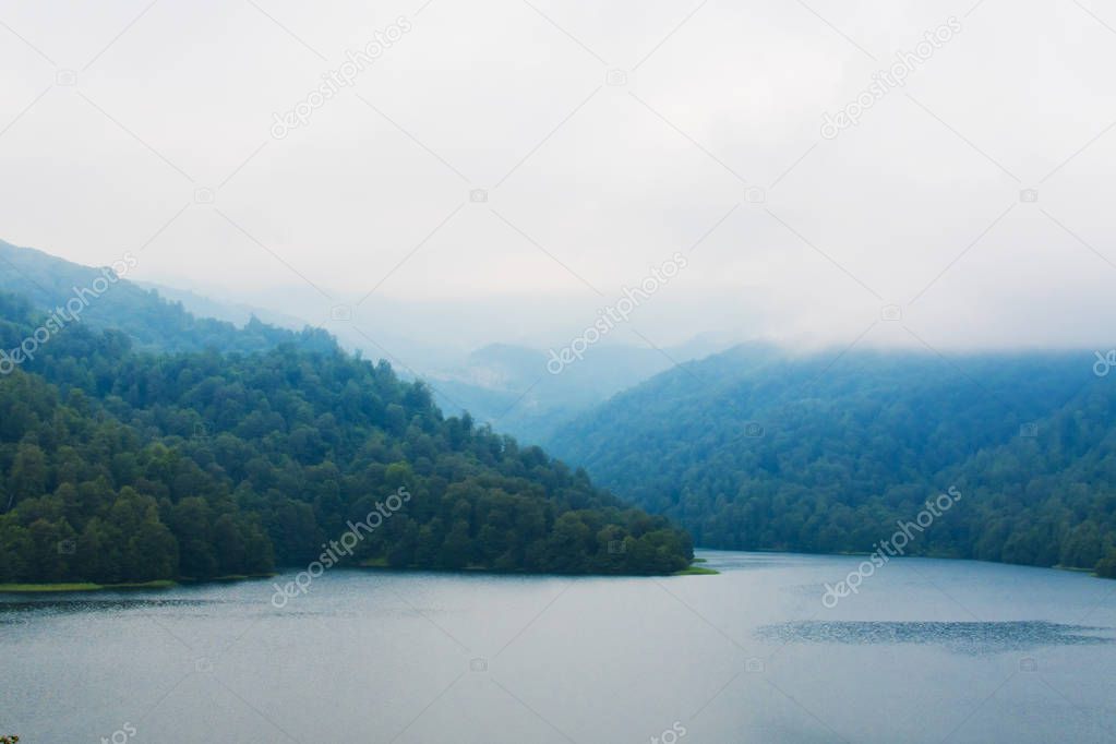 Goygol lake in the mountains in Azerbaijan